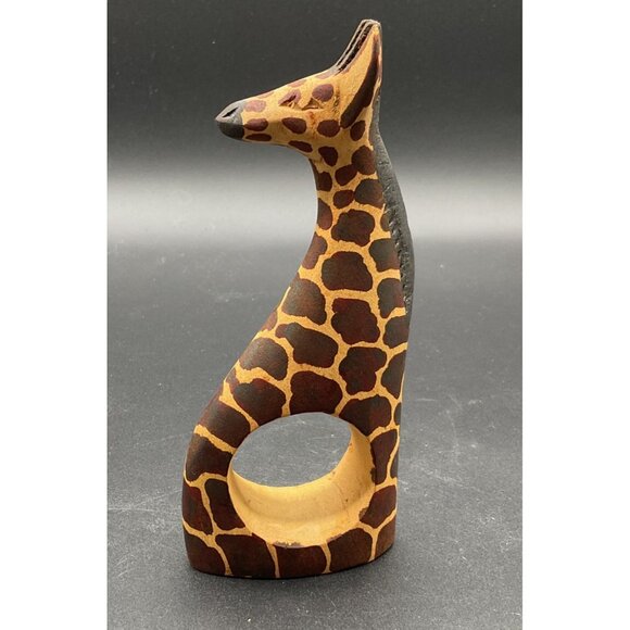 Hand-Carved Wooden Giraffe Figurine With Cutout Design 6" Tall Brown & Tan - Picture 2 of 6